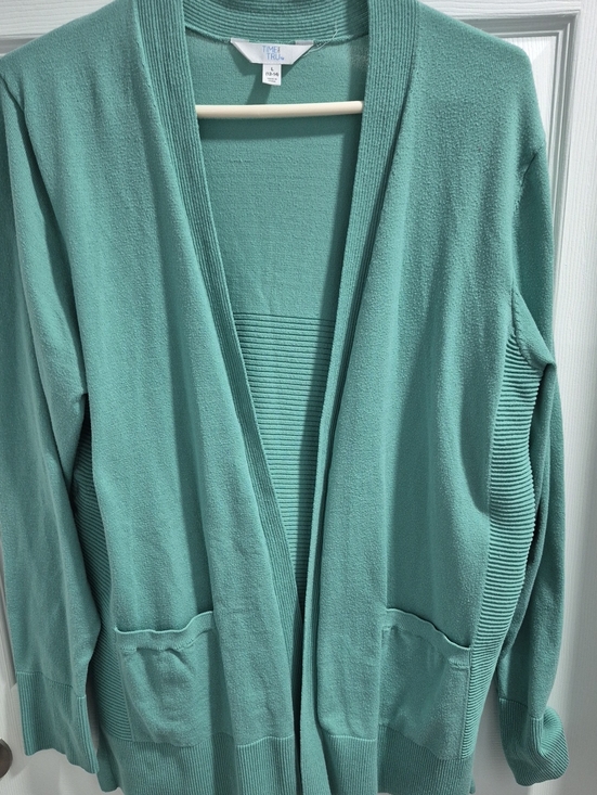 Time and Tru Sweaters - Time and Tru Seafoam Open-Front Ribbed Cardigan